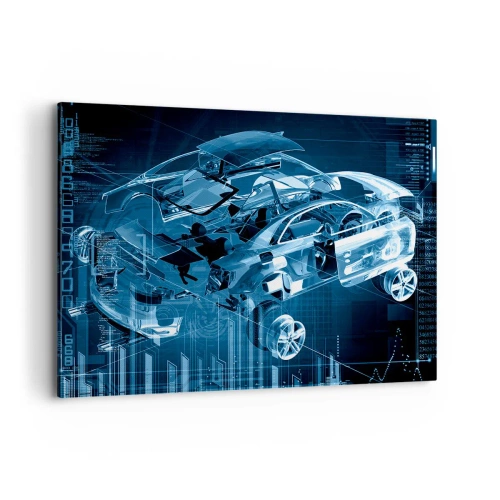 Cuadro sobre lienzo - Impresión de Imagen - Un dibujo técnico moderno de un automóvil con elementos estructurales. - 120x80cm - Anatomía del ingeniero - Decoración de pared moderna para salón y dormitorio ARTTOR
