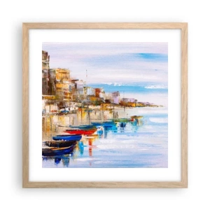 Póster en marco roble claro - Puerto urbano multicolor - 40x40 cm