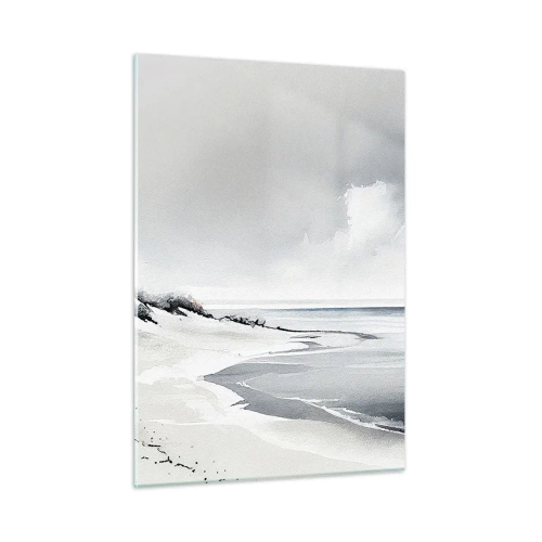 Cuadro sobre vidrio - Impresiones sobre Vidrio - Playa blanca y negra con horizonte y mar en calma. - 50x70cm - Juntos desde el principio de los tiempos - Decoración de pared moderna para salón y dormitorio ARTTOR