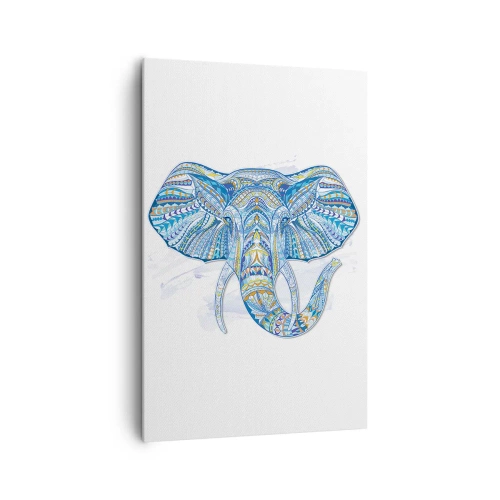 Cuadro sobre lienzo - Impresión de Imagen - Elefante geométrico en tonos azules y dorados. - 80x120cm - Con incrustaciones de oro y azul - Decoración de pared moderna para salón y dormitorio ARTTOR