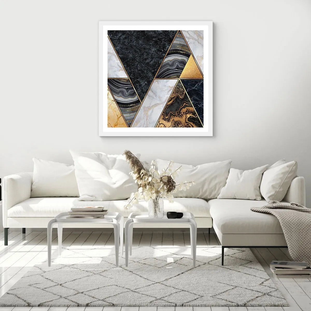 Póster en marco blanco - Collage de piedras - 40x40 cm