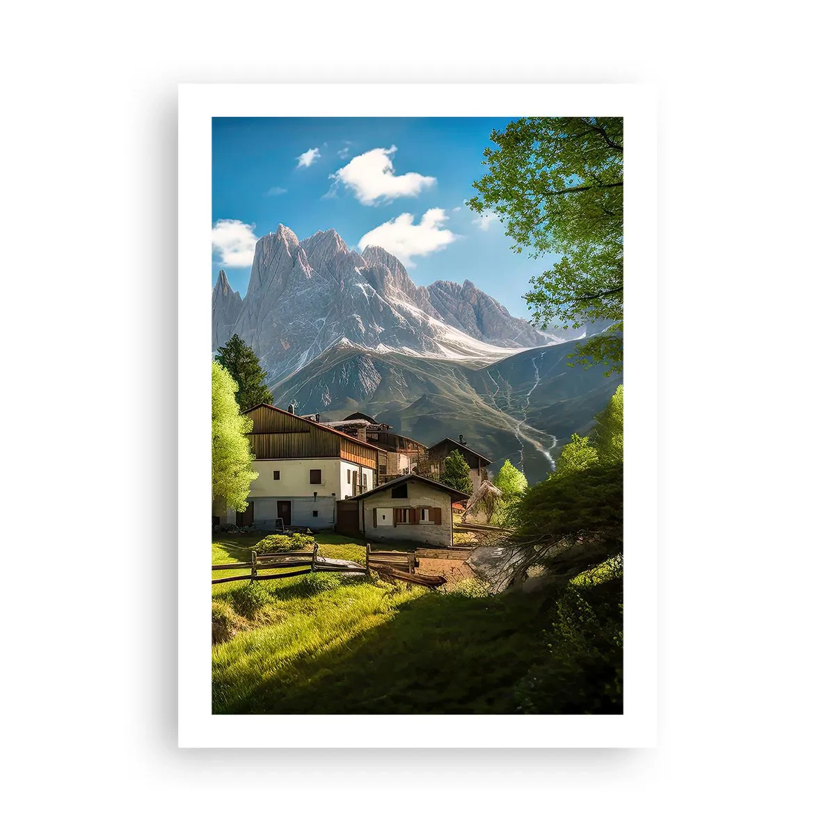 Póster - Un pueblo de montaña al pie de majestuosos picos - 50x70cm - Idilio alpino - Decoración de pared moderna para salón y dormitorio ARTTOR