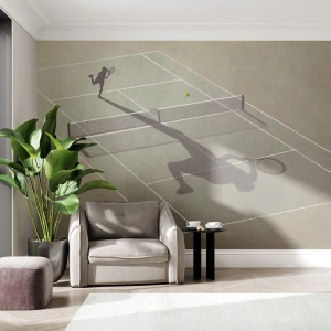 Fotomural Standard Eco - Una cancha de tenis con la sombra de un jugador como oponente. - 100x70cm - Véncete a ti mismo - Decoración de pared moderna para salón y dormitorio ARTTOR