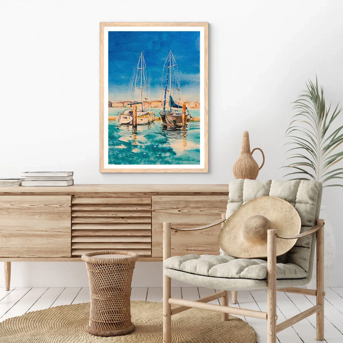 Póster en marco roble claro - Laguna soleada - 30x40 cm