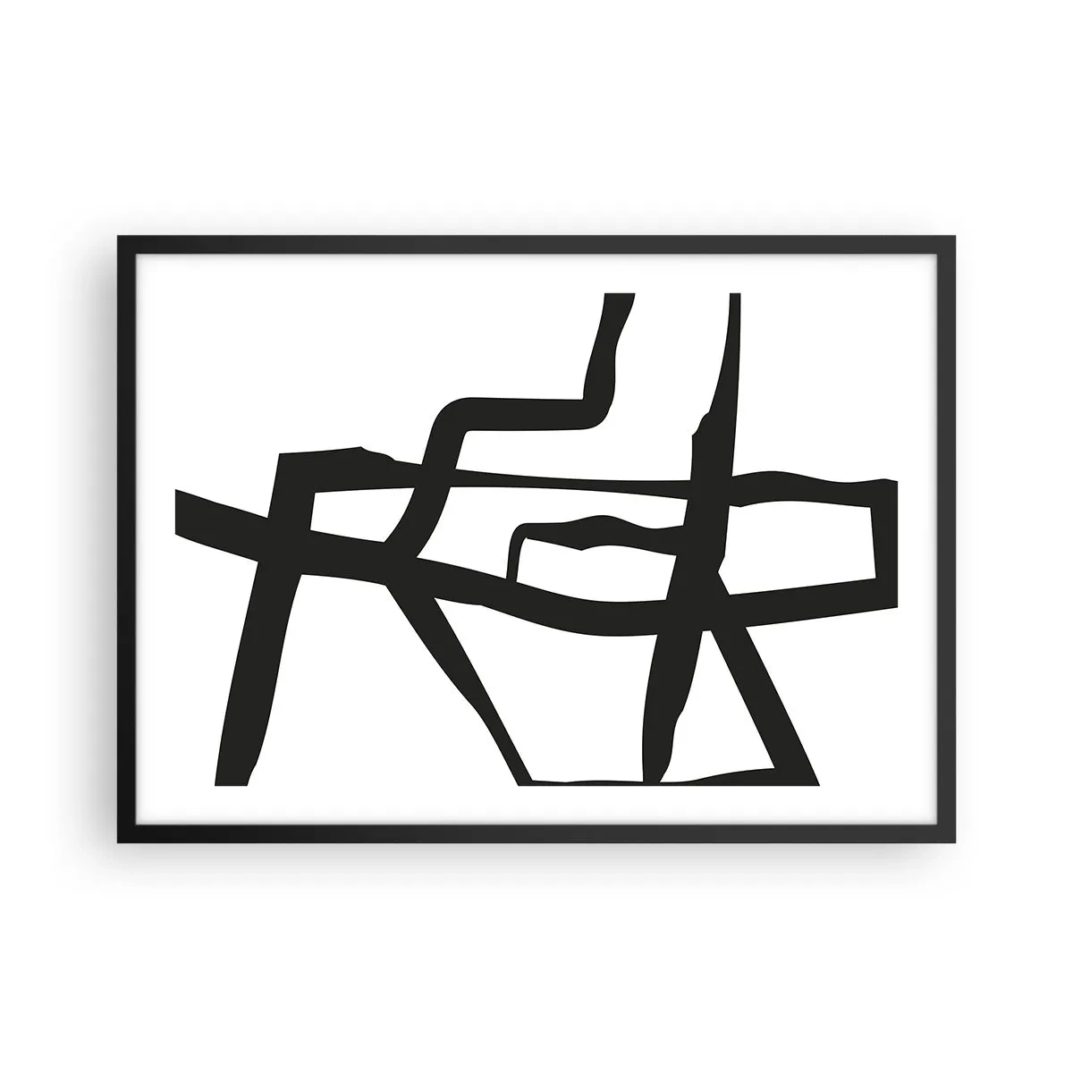 Póster en marco negro - Patrón minimalista en blanco y negro con líneas geométricas. - 70x50cm - Construcción en blanco y negro - Decoración de pared moderna para salón y dormitorio ARTTOR