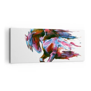 Cuadro sobre lienzo - Impresión de Imagen - Un caballo en colores abstractos dinámicos que simboliza la libertad. - 120x50cm - En éxtasis - Decoración de pared moderna para salón y dormitorio ARTTOR