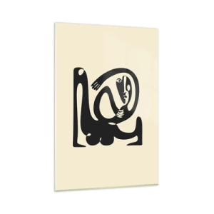 Cuadro sobre vidrio - Impresiones sobre Vidrio - Una figura abstracta en negro sobre un fondo beige. - 80x120cm - Casi Picasso - Decoración de pared moderna para salón y dormitorio ARTTOR