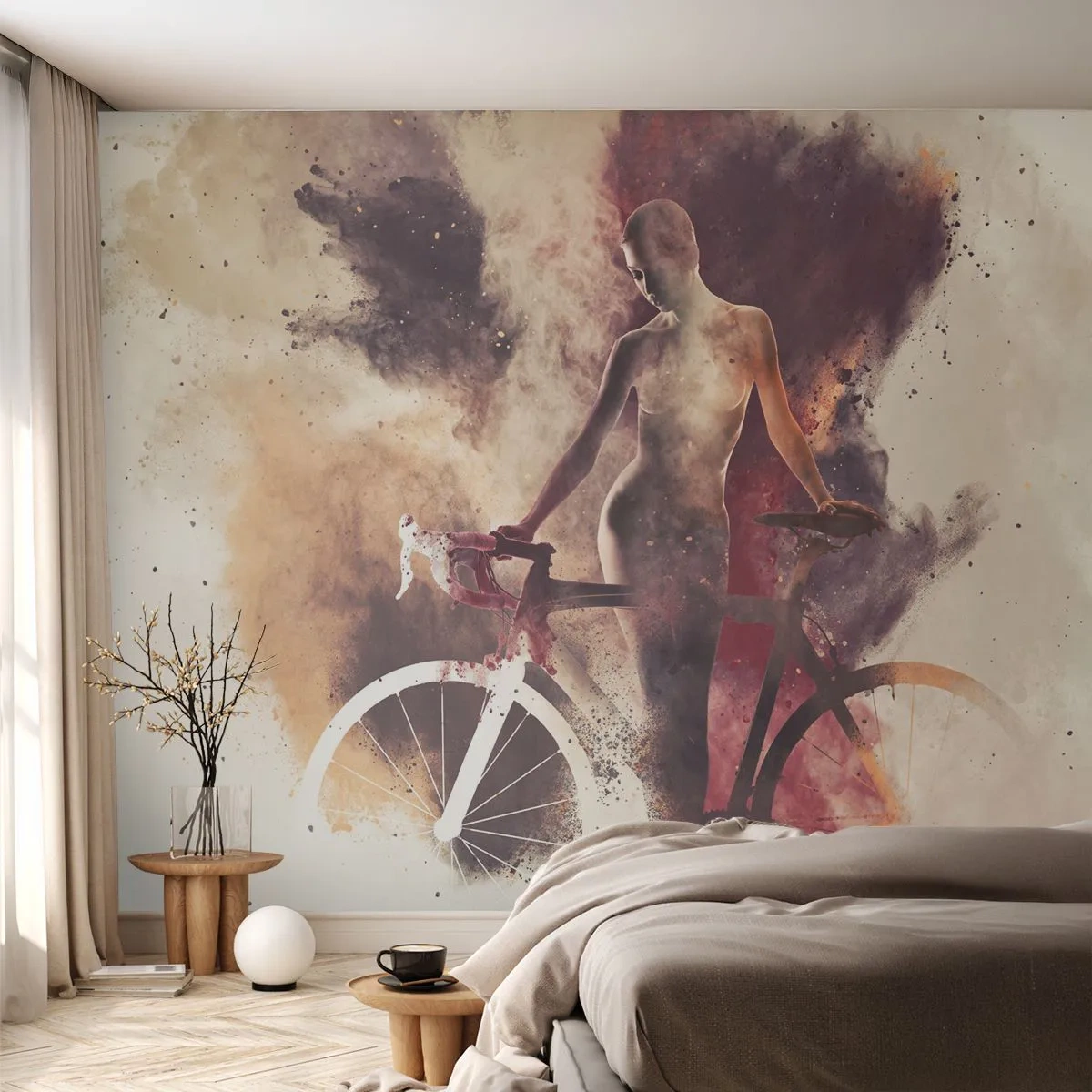 Fotomural Premium Canvas - En las formas de mármol un alma ciclista - Abstracción, Mujer, Bicicleta - 200x140 cm