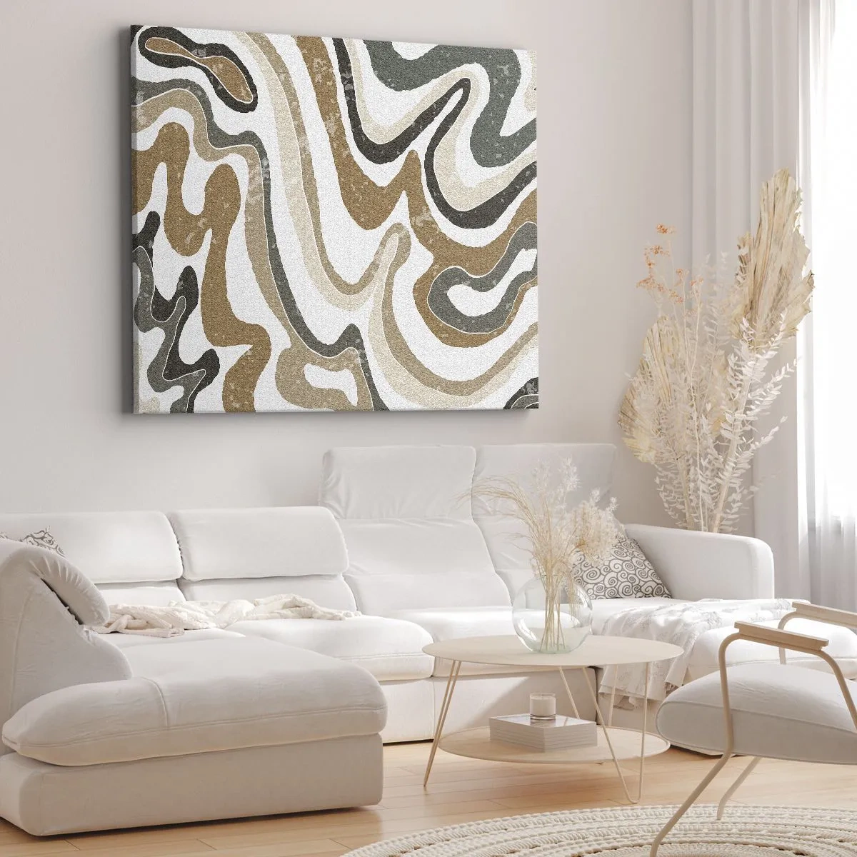 Cuadro sobre lienzo - Impresión de Imagen - Patrones terrosos en tonos marrones y verdes. - 70x50cm - Meandros de colores terrosos - Decoración de pared moderna para salón y dormitorio ARTTOR