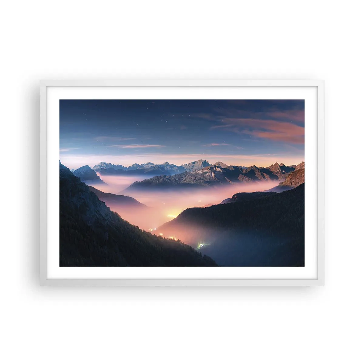 Póster en marco blanco - Luz en los valles - 70x50 cm