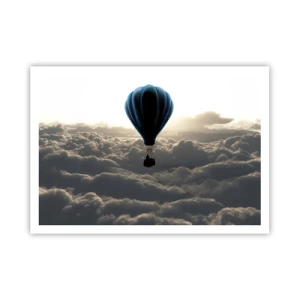 Póster - Un globo aerostático contra un cielo con nubes al atardecer. - 100x70cm - Un viajero por encima de las nubes - Decoración de pared moderna para salón y dormitorio ARTTOR