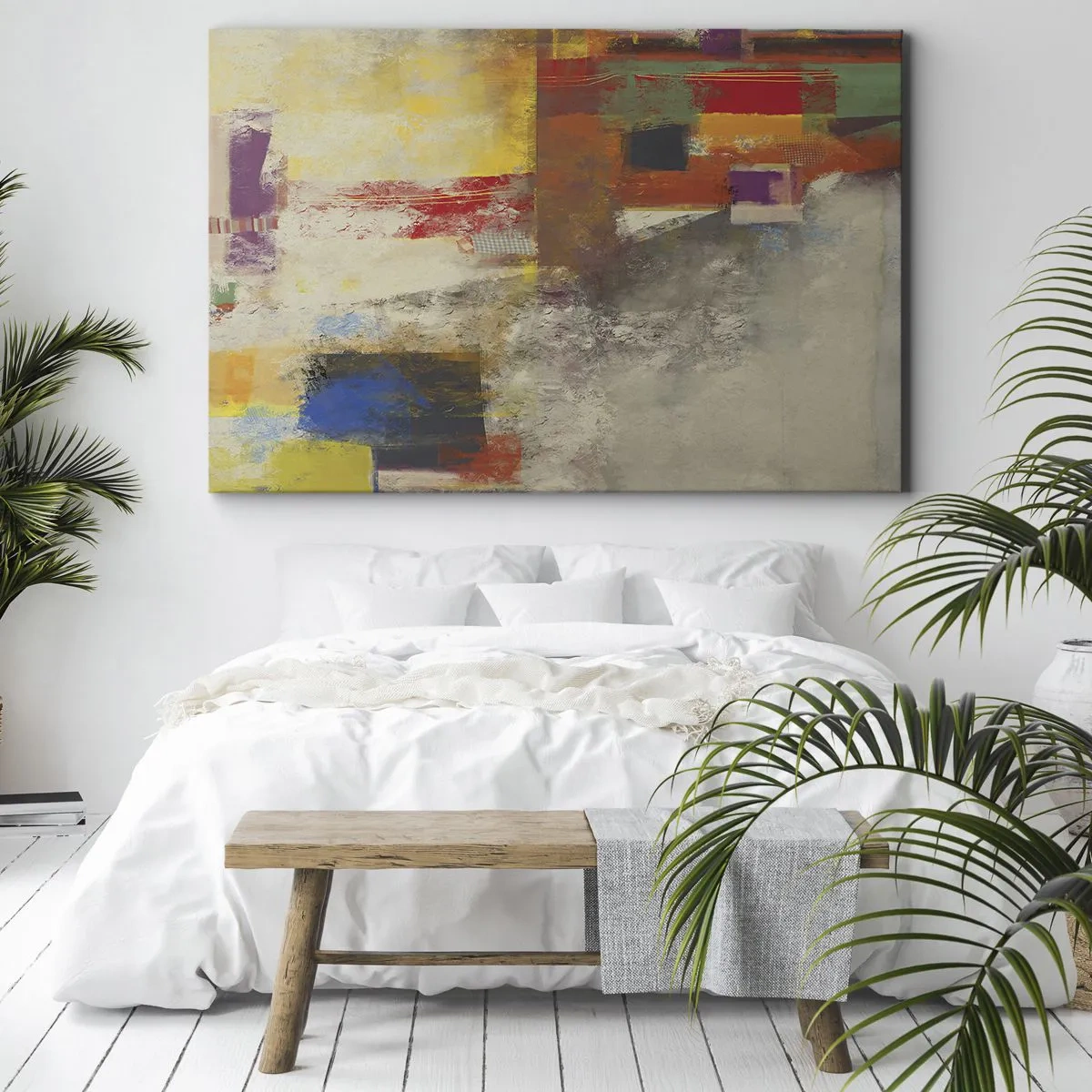 Cuadro sobre lienzo - Impresión de Imagen - Abstracción colorida con formas geométricas. - 100x70cm - Geometría de color - Decoración de pared moderna para salón y dormitorio ARTTOR