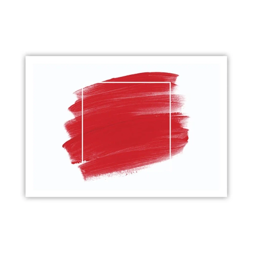 Póster - Trazo de pincel rojo con borde blanco - 100x70cm - Fuera del marco - Decoración de pared moderna para salón y dormitorio ARTTOR