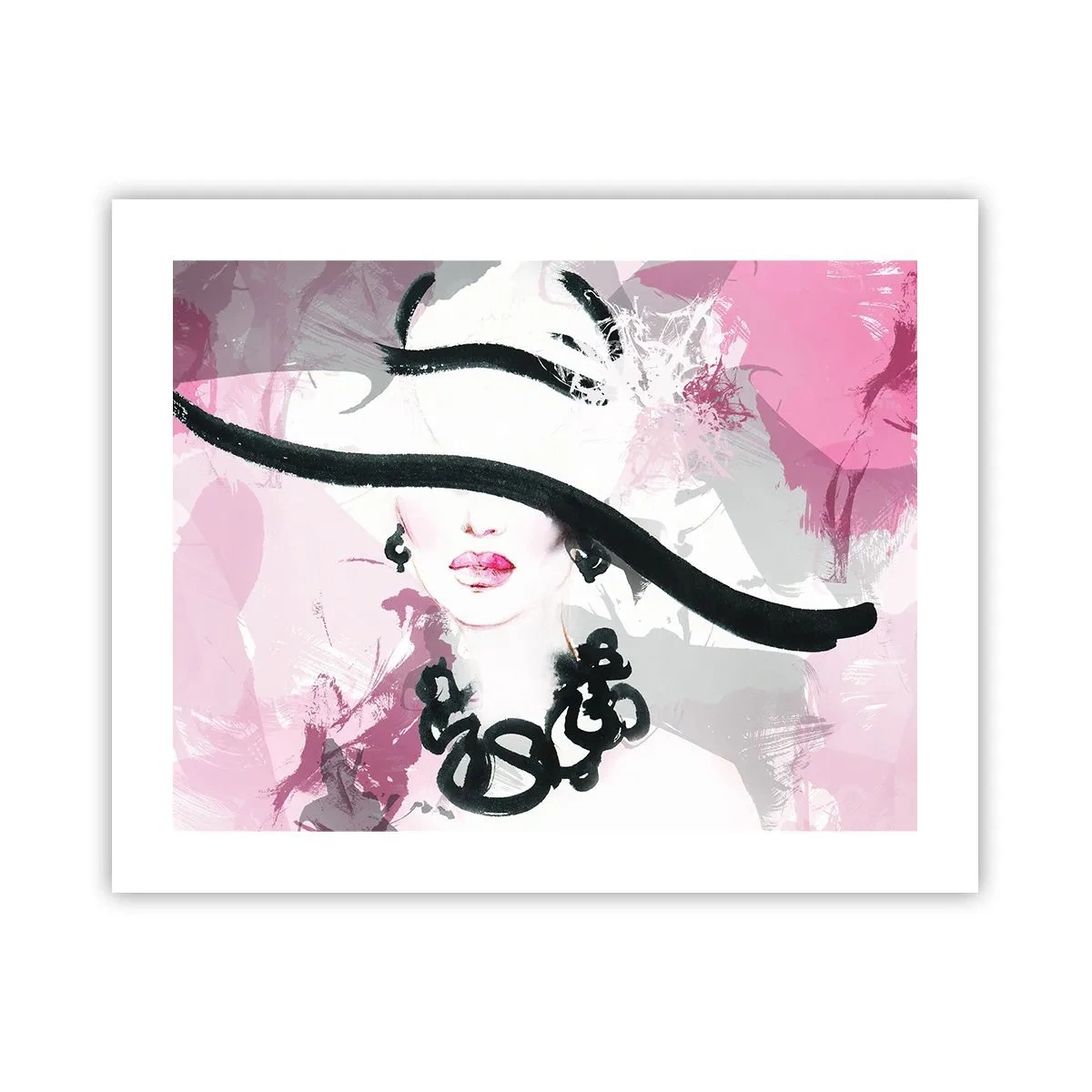 Póster - Retrato de una dama en negro y rosa - 50x40 cm