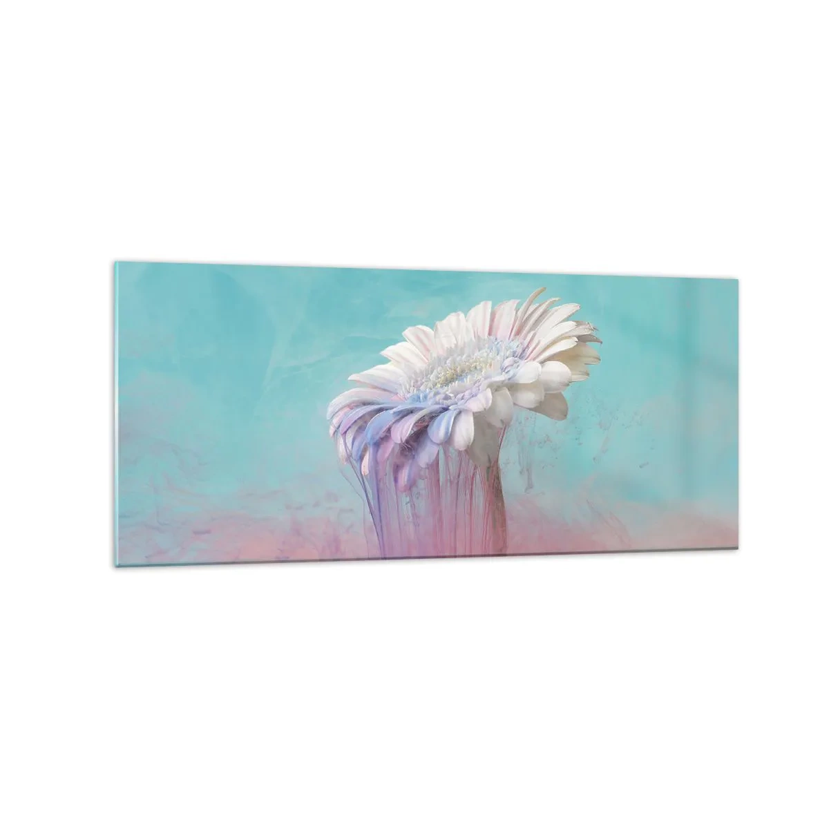 Cuadro sobre vidrio - Impresiones sobre Vidrio - Gerbera pastel con efecto difuminado - 120x50cm - El inframundo de las flores - Decoración de pared moderna para salón y dormitorio ARTTOR