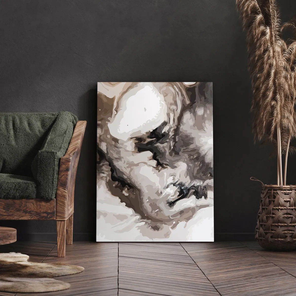 Cuadro sobre lienzo - Impresión de Imagen - Patrón abstracto en tonos marrones y blancos. - 50x70cm - El nacimiento de una galaxia - Decoración de pared moderna para salón y dormitorio ARTTOR