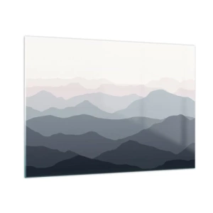 Cuadro sobre vidrio - Impresiones sobre Vidrio - Capas sutiles de montañas en tonos pastel. - 100x70cm - Cordilleras a la vista - Decoración de pared moderna para salón y dormitorio ARTTOR