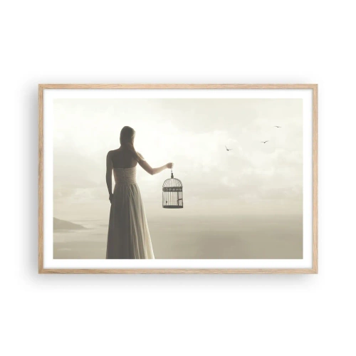 Póster en marco roble claro - Sé libre - 91x61 cm