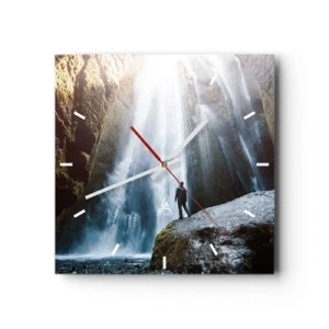 Reloj de pared - Reloj de vidrio - Una figura con el telón de fondo de una majestuosa cascada en un desfiladero rocoso. - 30x30cm - Impresionante vista - Decoración de pared moderna para salón y dormitorio ARTTOR
