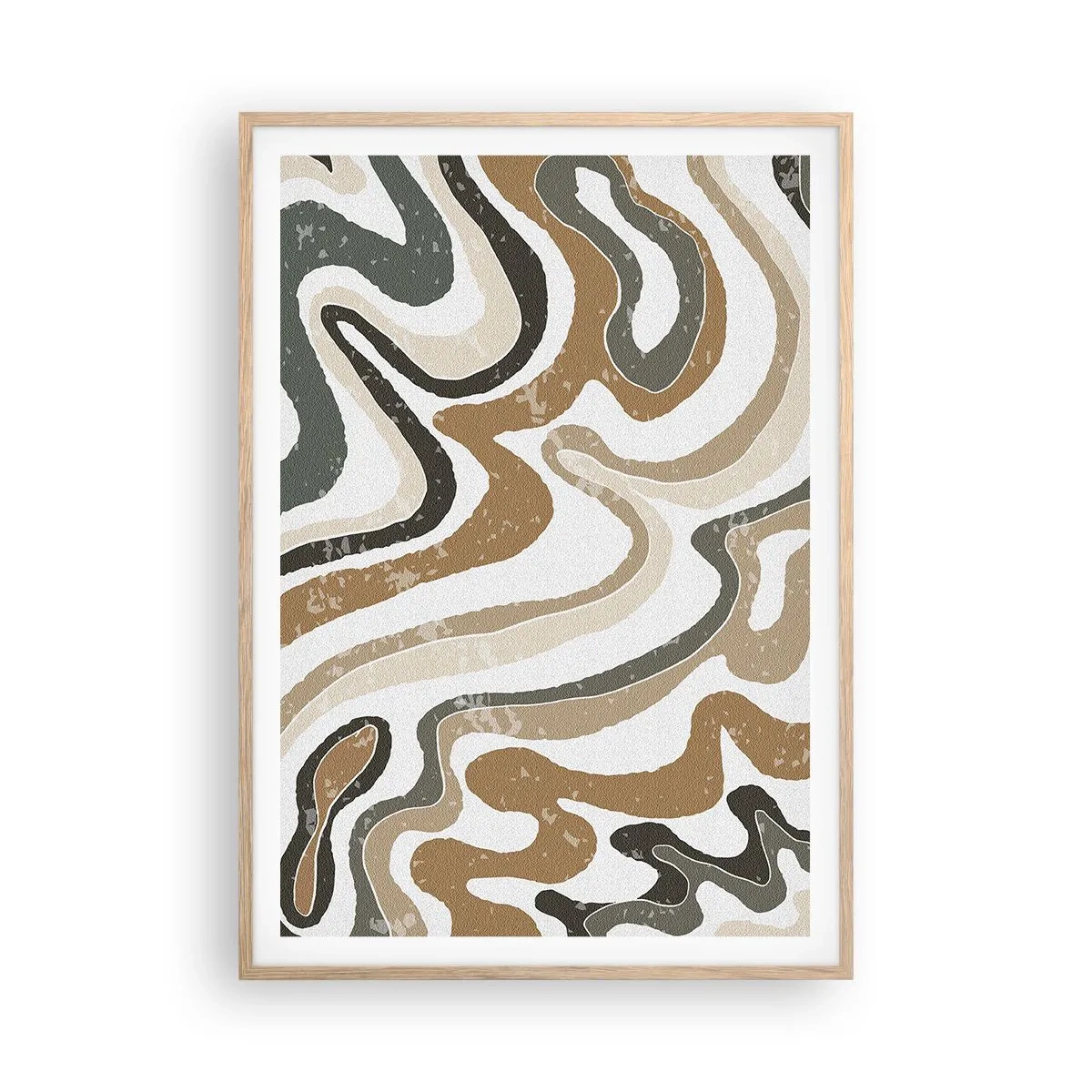 Póster en marco roble claro - Meandros de colores terrosos - 70x100 cm