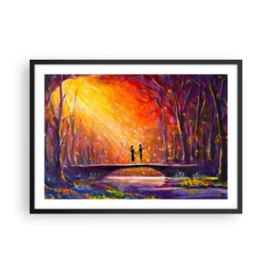 Póster en marco negro - Pareja romántica en un puente en el bosque otoñal - 70x50cm - El cielo también los ama - Decoración de pared moderna para salón y dormitorio ARTTOR