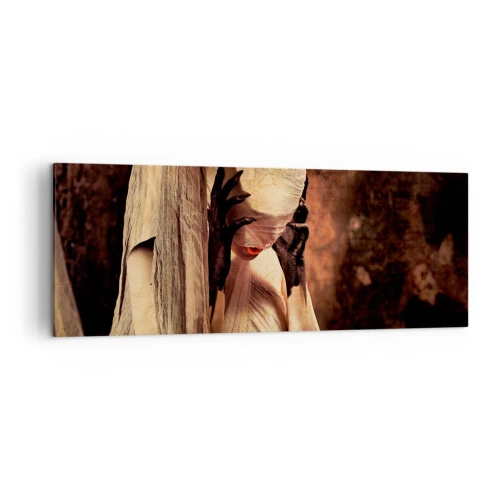 Cuadro sobre lienzo - Impresión de Imagen - Una mujer con velo y un estilo misterioso sobre un fondo oscuro. - 140x50cm - Entre el bien y el mal - Decoración de pared moderna para salón y dormitorio ARTTOR