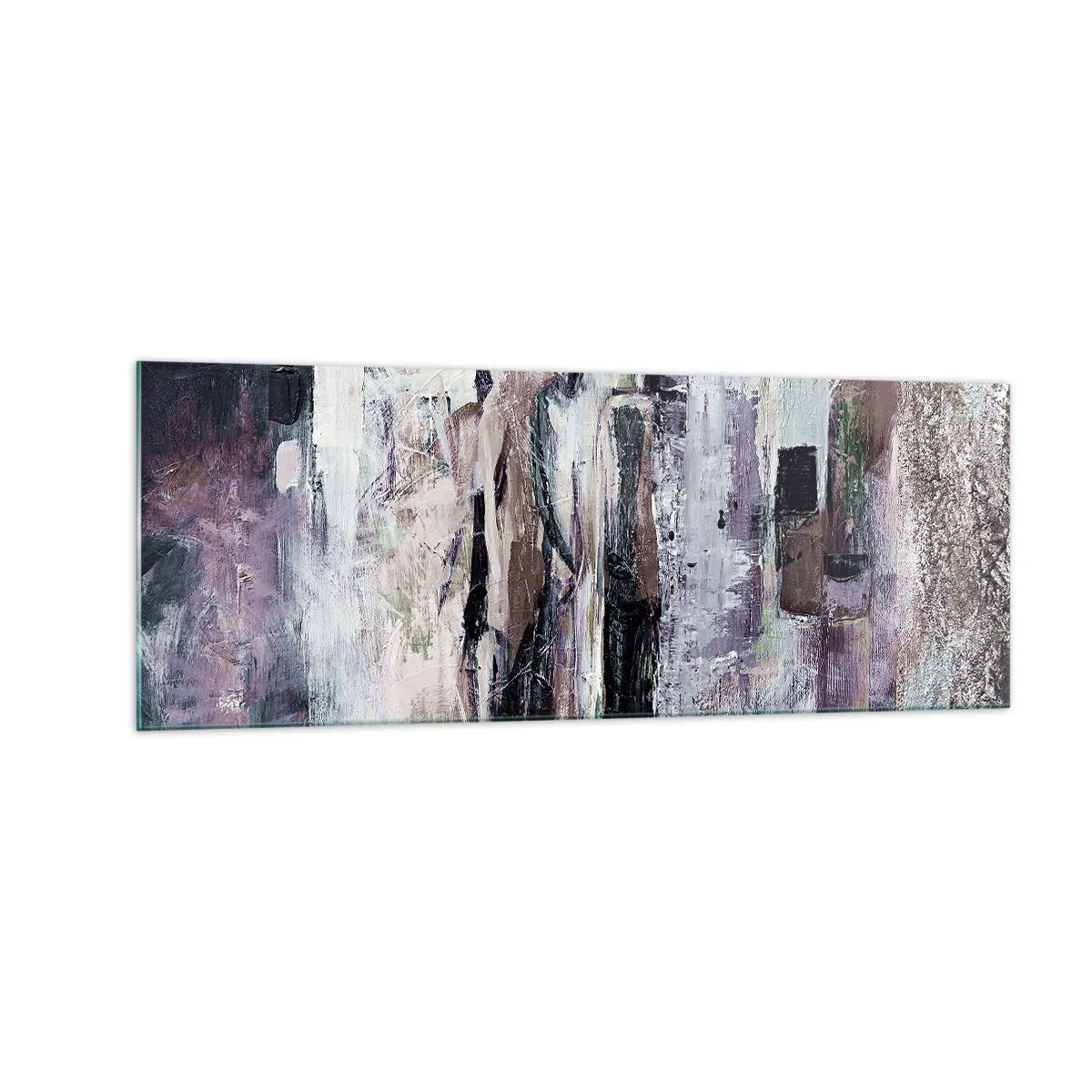 Cuadro sobre vidrio - Impresiones sobre Vidrio - Una composición abstracta con tres figuras en colores pastel. - 140x50cm - El trío misterioso - Decoración de pared moderna para salón y dormitorio ARTTOR