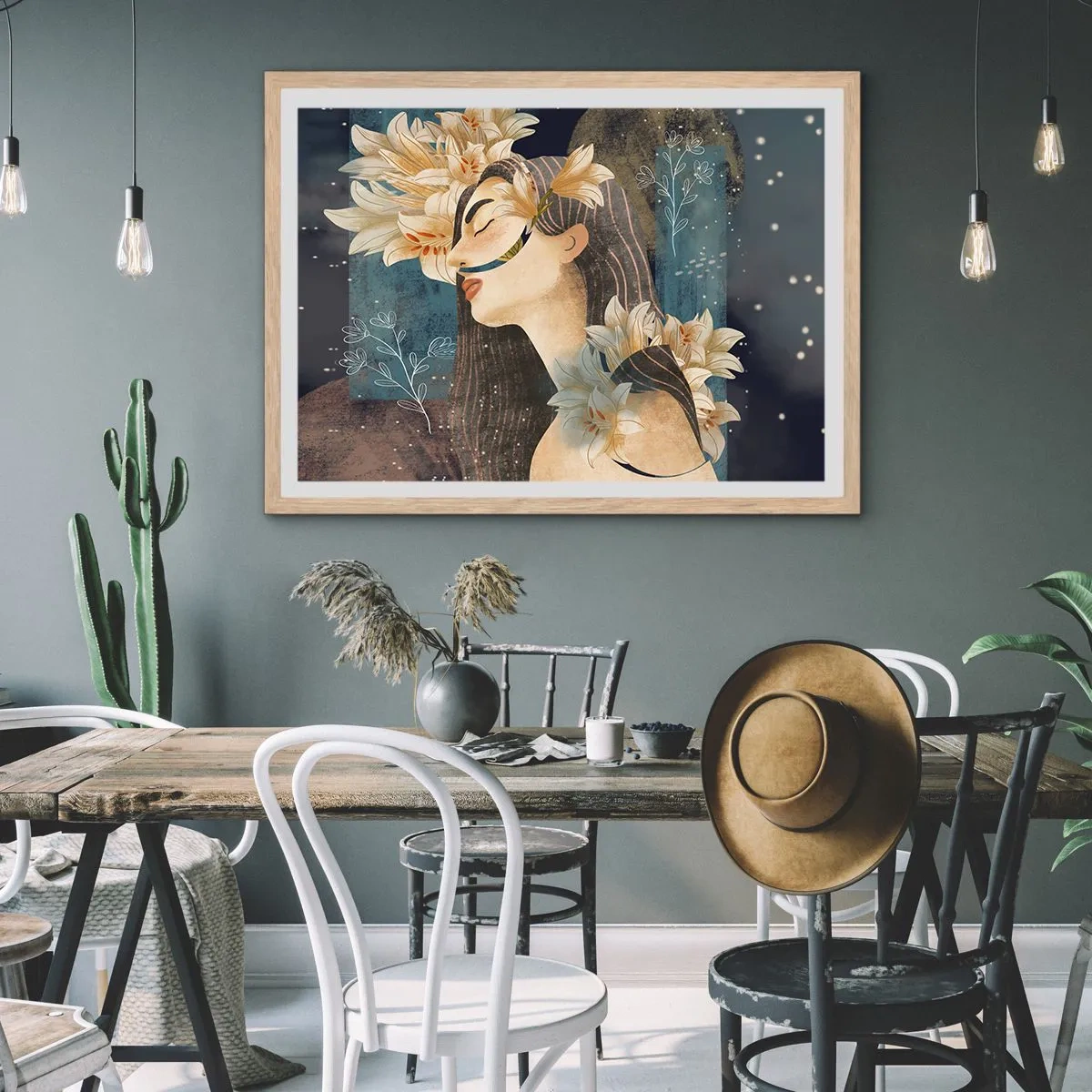 Póster en marco roble claro - Cuento de princesa con lirios - 70x50 cm