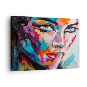 Cuadro sobre lienzo - Impresión de Imagen - Retrato colorido de una mujer en estilo abstracto. - 70x50cm - Nuestro primer secreto - Decoración de pared moderna para salón y dormitorio ARTTOR