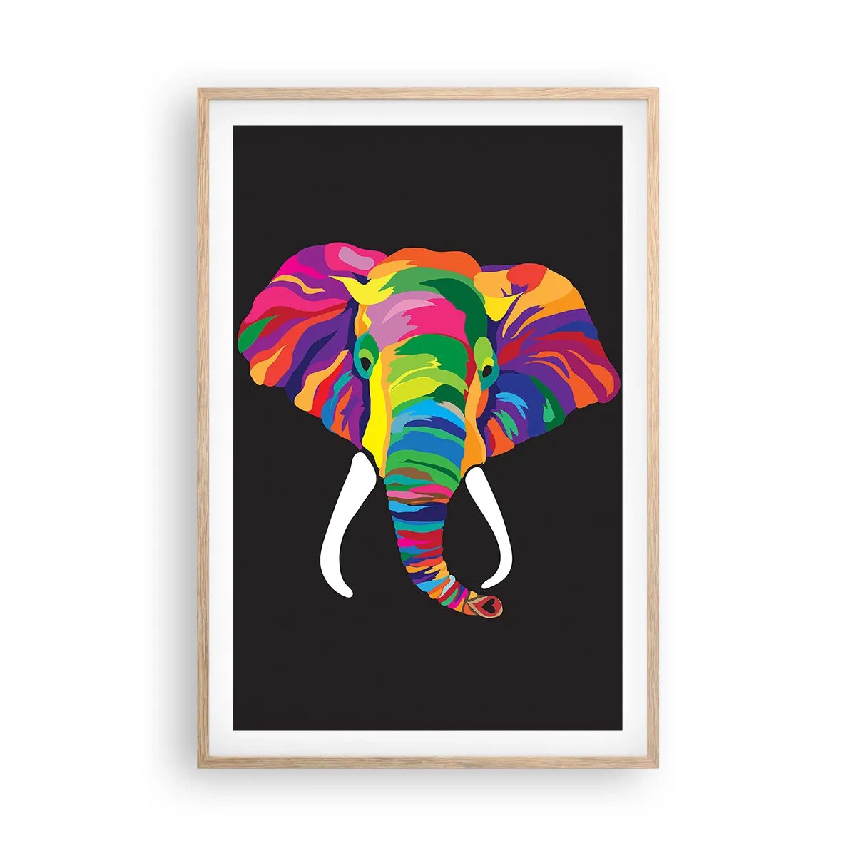 Póster en marco roble claro - El elefante al que le gustaba bañarse en el arco iris - 61x91 cm