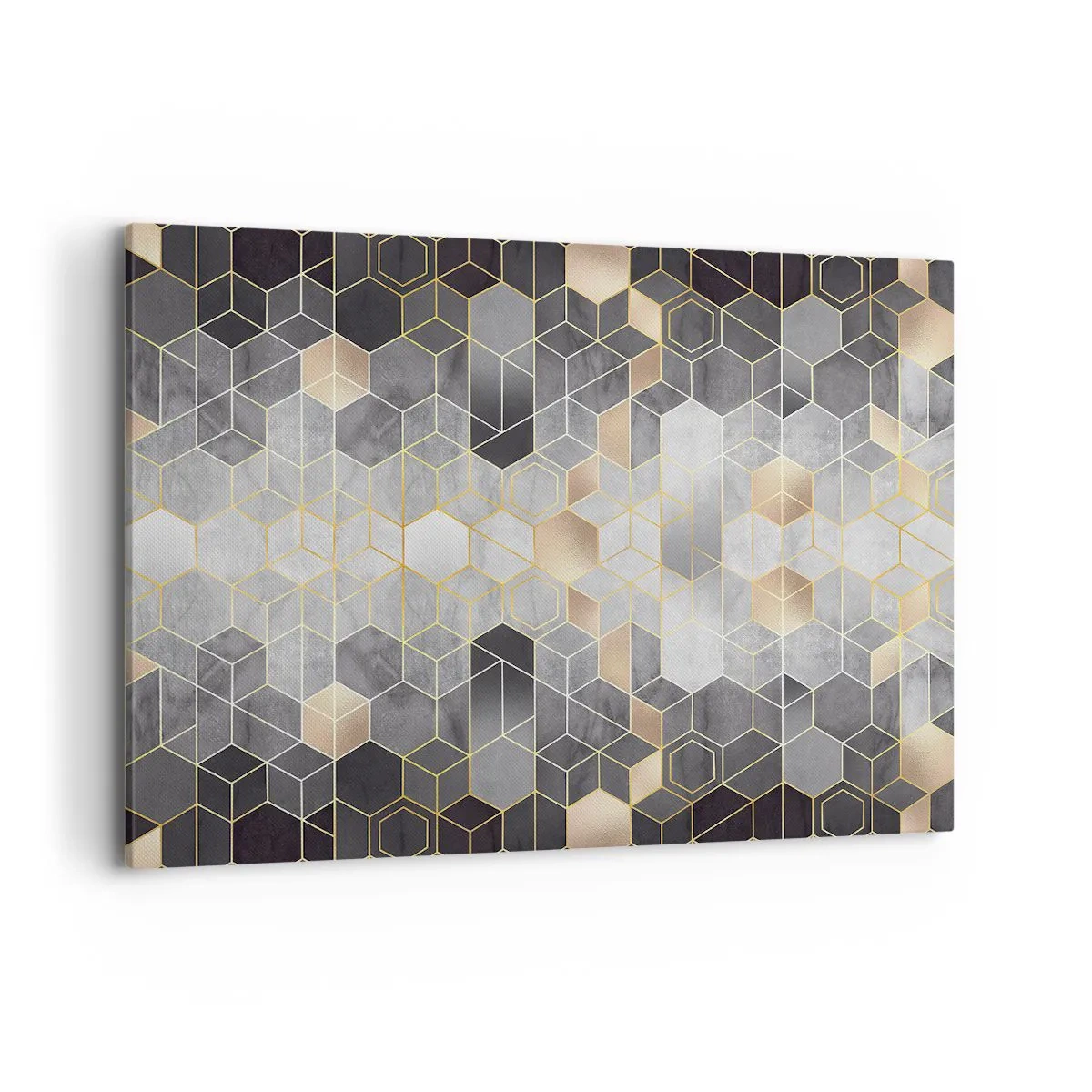 Cuadro sobre lienzo - Impresión de Imagen - Patrón geométrico en tonos dorados - 100x70cm - Composición de diamantes - Decoración de pared moderna para salón y dormitorio ARTTOR
