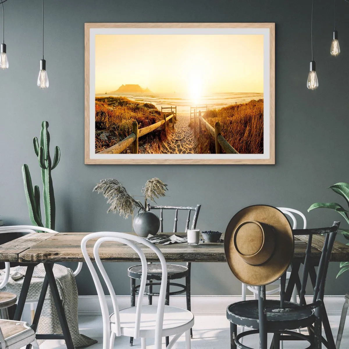 Póster en marco roble claro - A través de la duna, hacia el sol - 70x50 cm