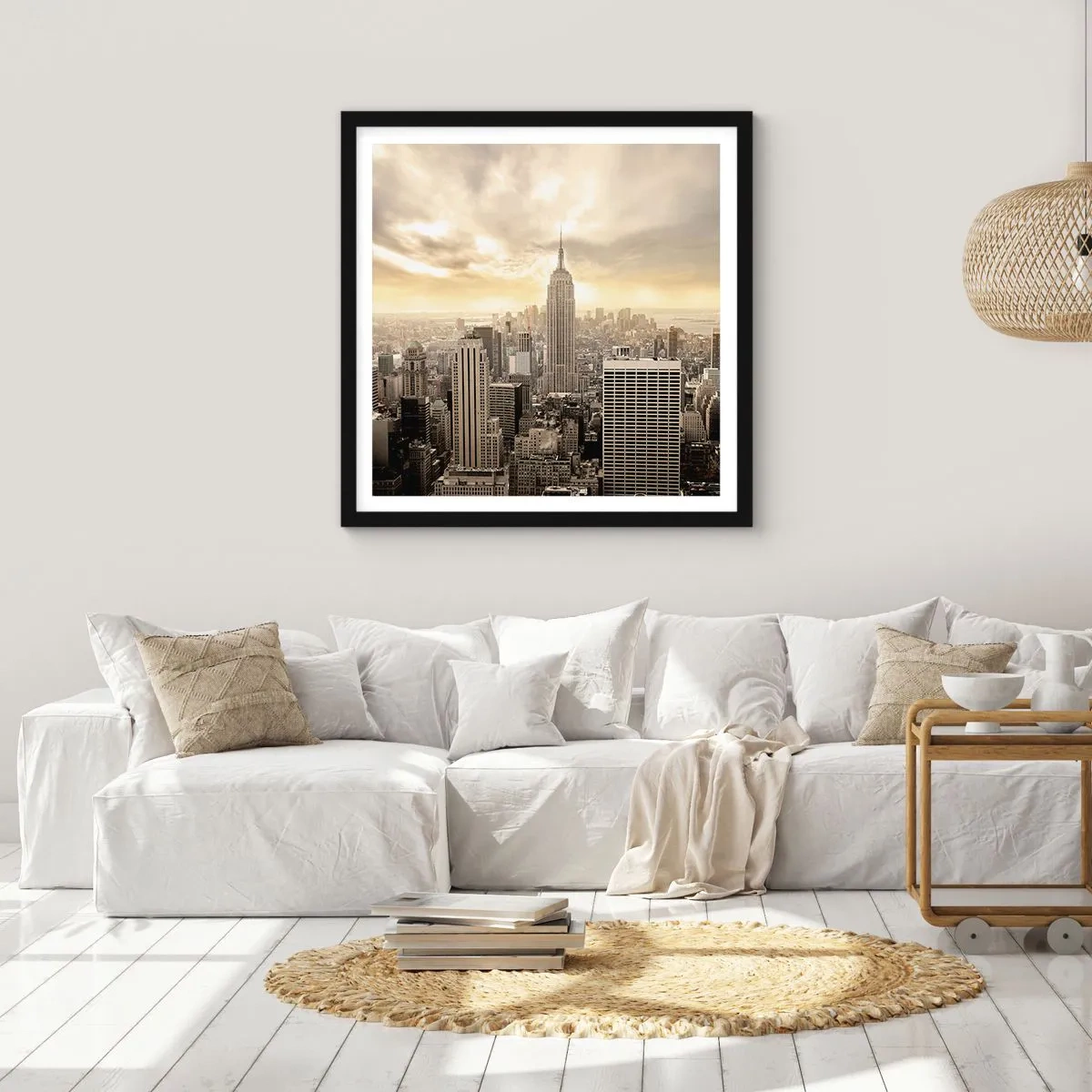 Póster en marco negro - Tejido neoyorquino en tonos grises - 30x30 cm