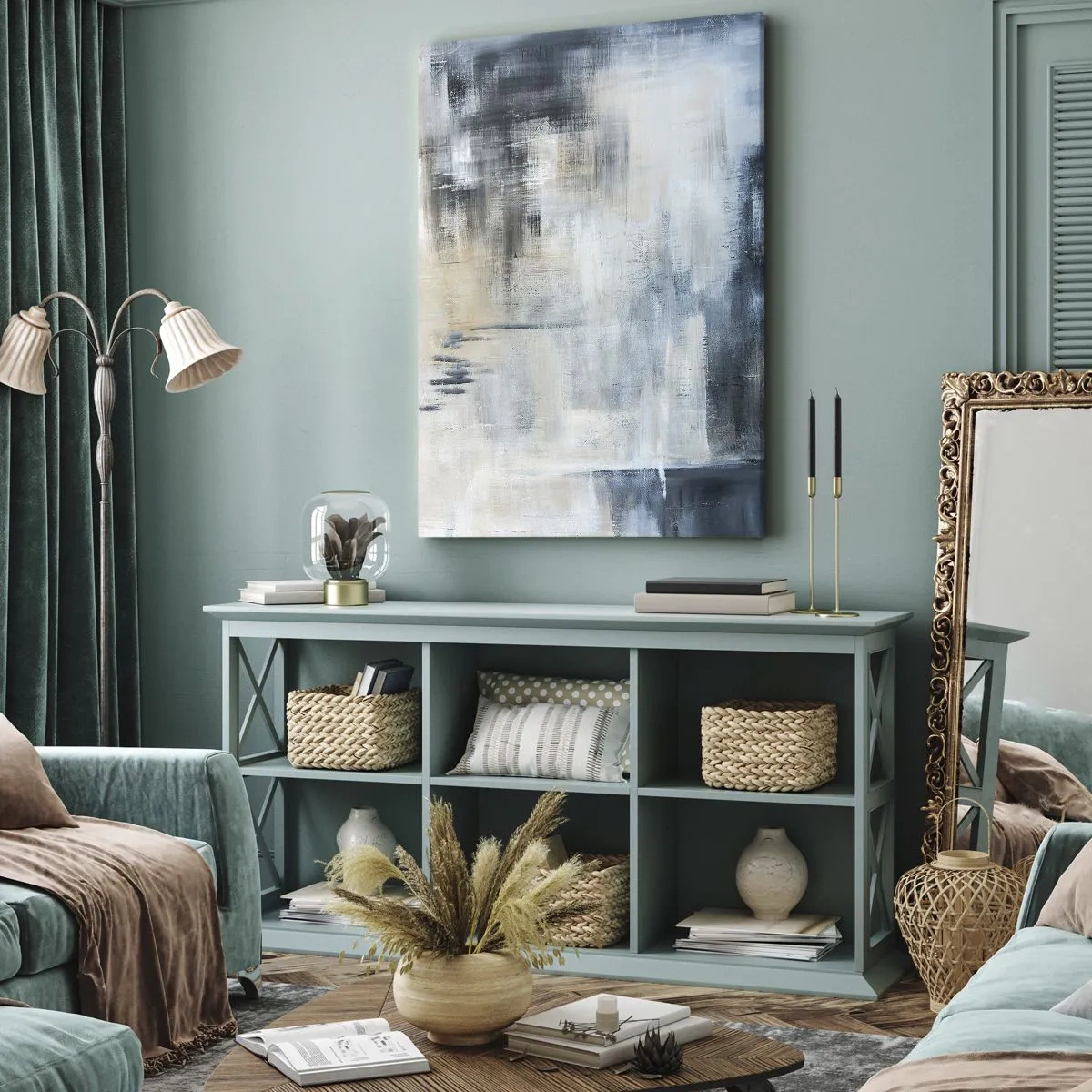 Cuadro sobre lienzo - Impresión de Imagen - Detrás de un velo azul - 45x80 cm