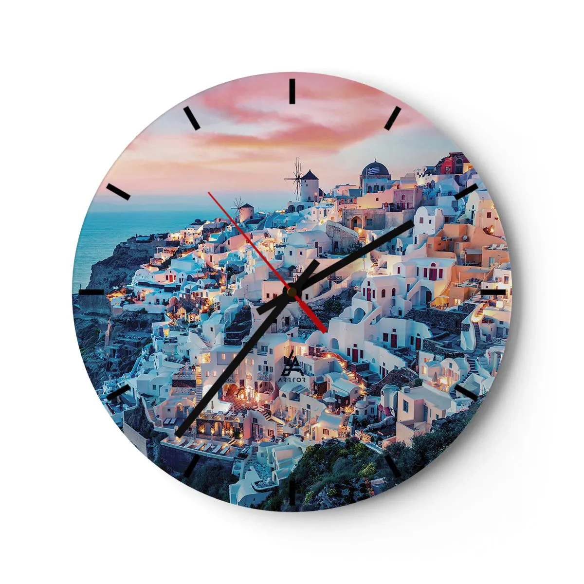 Reloj de pared - Reloj de vidrio - Vacaciones en Grecia - 40x40 cm