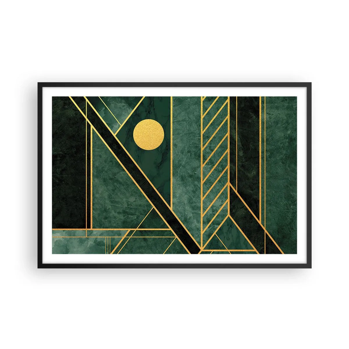 Póster en marco negro - La dinámica del oro y el azul - 91x61 cm