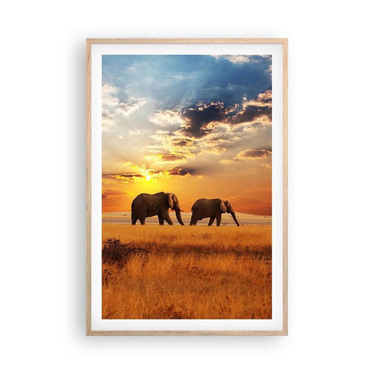 Póster en marco roble claro - Un paseo en familia - 61x91 cm