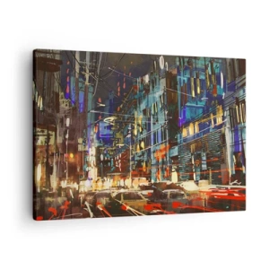 Cuadro sobre lienzo - Impresión de Imagen - Escena nocturna de la ciudad con luces de neón - 70x50cm - El bullicio nocturno de la calle - Decoración de pared moderna para salón y dormitorio ARTTOR