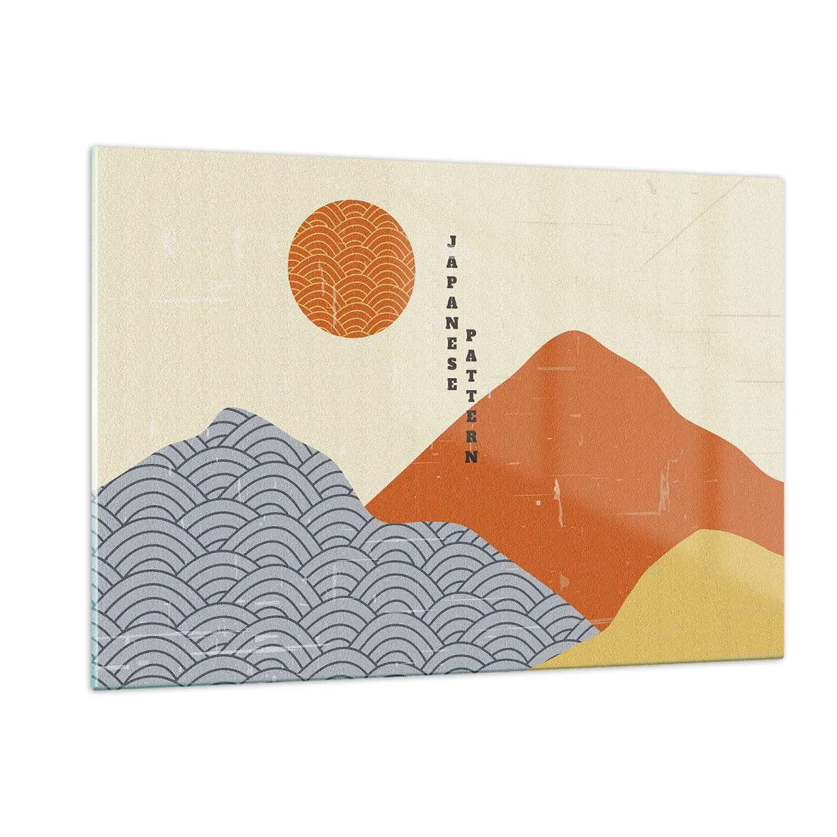 Cuadro sobre vidrio - Impresiones sobre Vidrio - Gráficos con patrones japoneses de montañas y sol. - 120x80cm - En el espíritu japonés - Decoración de pared moderna para salón y dormitorio ARTTOR