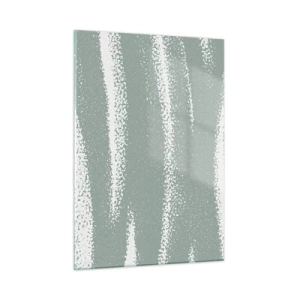 Cuadro sobre vidrio - Impresiones sobre Vidrio - Rayas blancas sobre un fondo verde frío - 50x70cm - Abstracción invernal - Decoración de pared moderna para salón y dormitorio ARTTOR