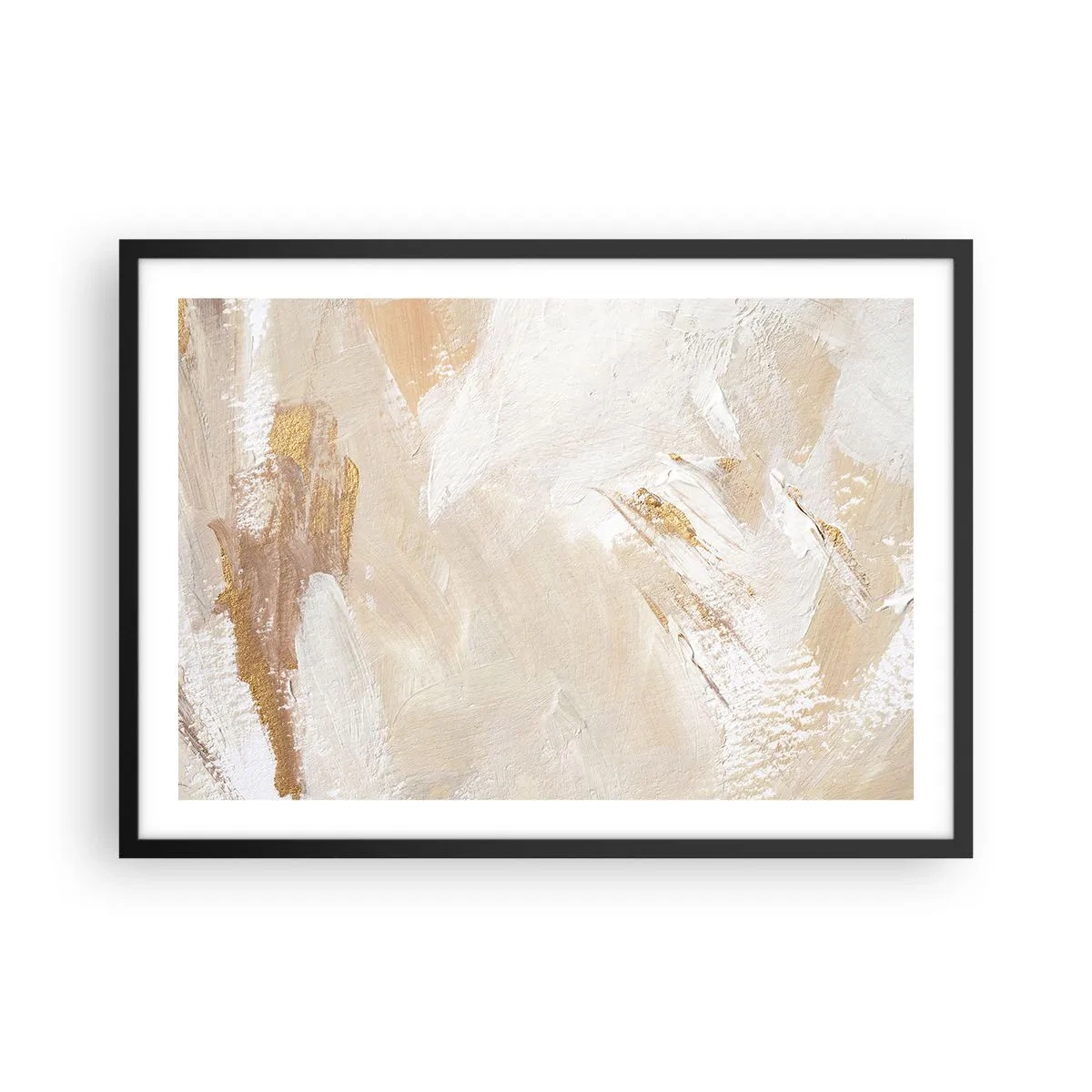 Póster en marco negro - Delicados tonos abstractos en tonos beige y dorado. - 70x50cm - Composición en pastel - Decoración de pared moderna para salón y dormitorio ARTTOR