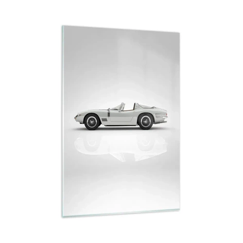 Cuadro sobre vidrio - Impresiones sobre Vidrio - Clásico convertible blanco sobre fondo claro. - 80x120cm - Una promesa de diversión - Decoración de pared moderna para salón y dormitorio ARTTOR