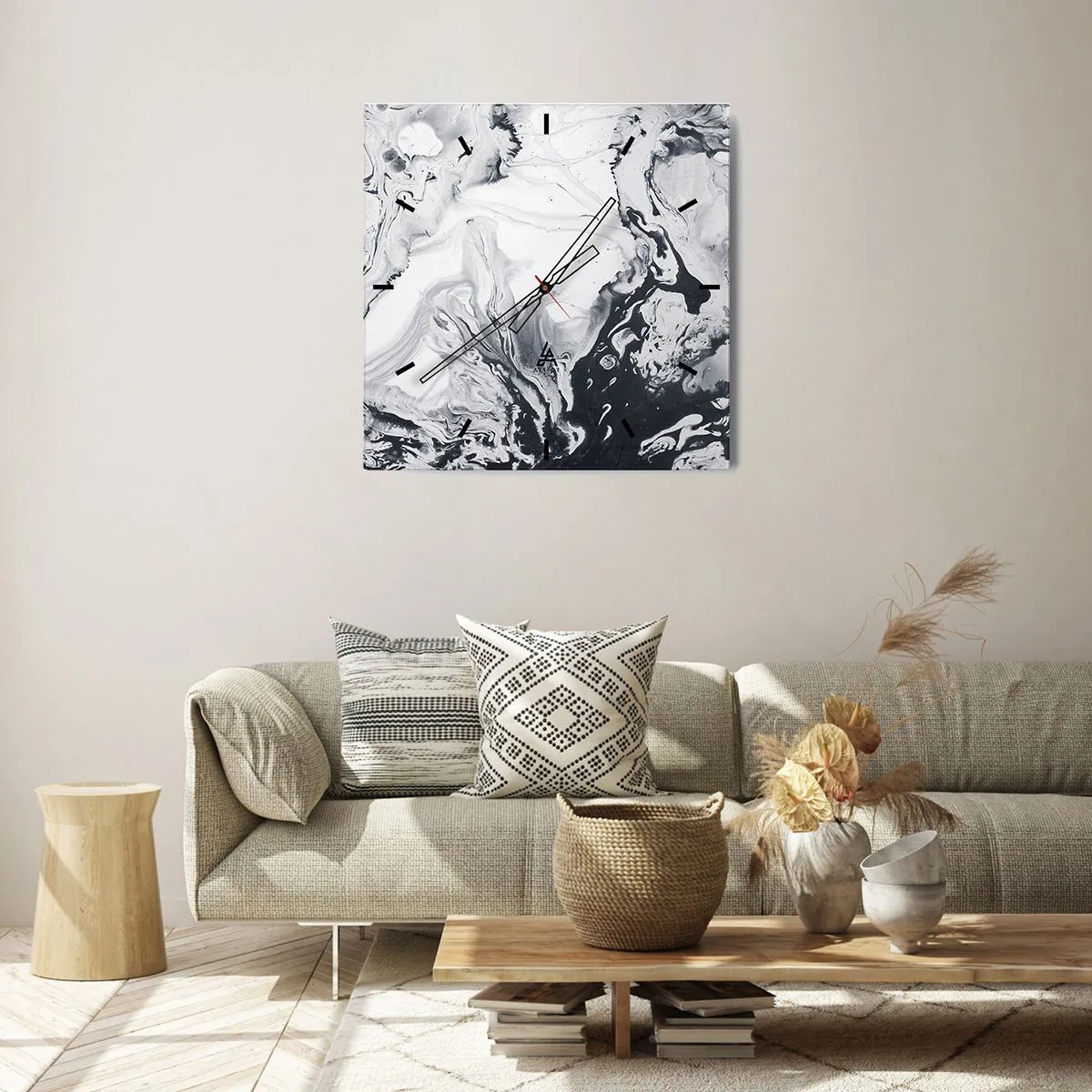 Reloj de pared - Reloj de vidrio - Patrón abstracto monocromático con efecto mármol. - 30x30cm - Dentro de la Tierra - Decoración de pared moderna para salón y dormitorio ARTTOR