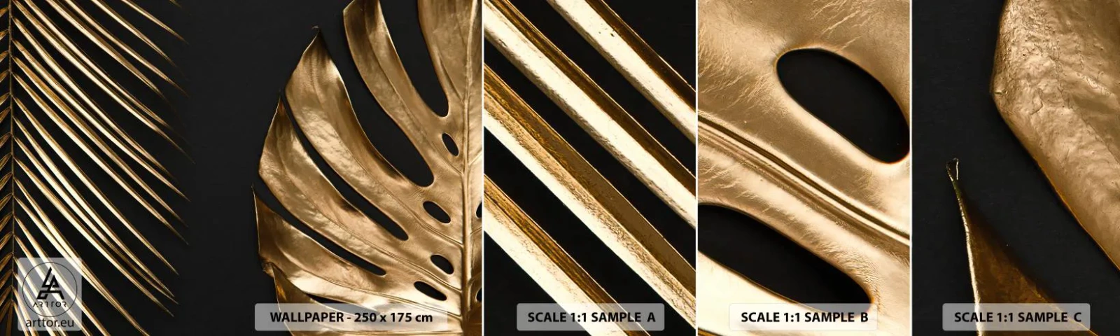 Muestra de fotomural autoadhesivo Deluxe Sticker - Diferente, e igualmente valioso - Hoja de palma, hoja de monstera, Abstracción - 100x30 cm