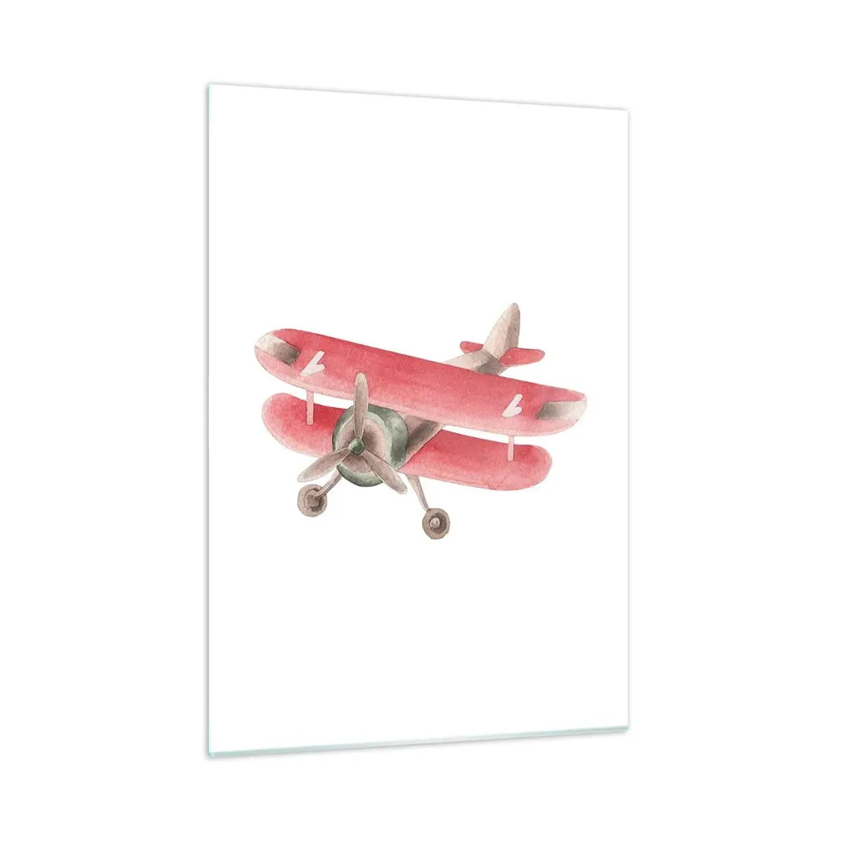 Cuadro sobre vidrio - Impresiones sobre Vidrio - Biplano de estilo retro en tonos rojos. - 50x70cm - Listo para surcar los cielos - Decoración de pared moderna para salón y dormitorio ARTTOR