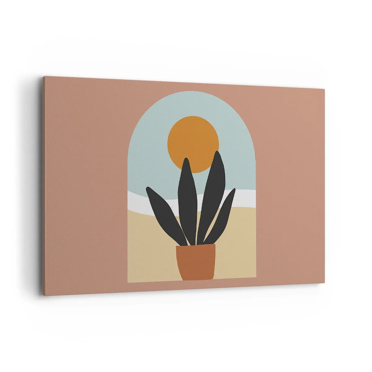 Cuadro sobre lienzo - Impresión de Imagen - Una planta negra en una maceta contra el sol. - 120x80cm - Pequeñas alegrías - Decoración de pared moderna para salón y dormitorio ARTTOR