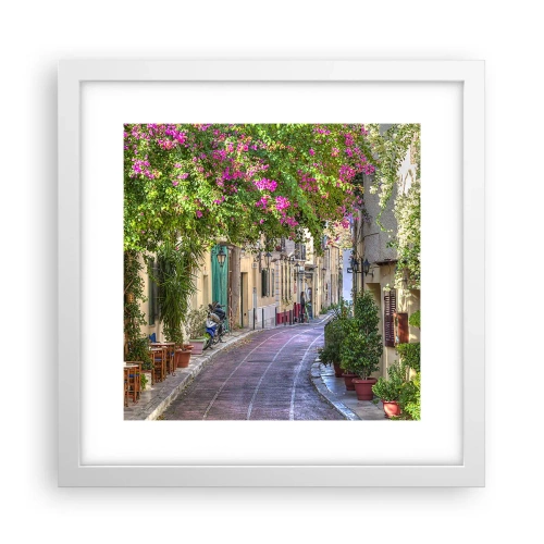 Póster en marco blanco - Un callejón floreciente - 30x30 cm