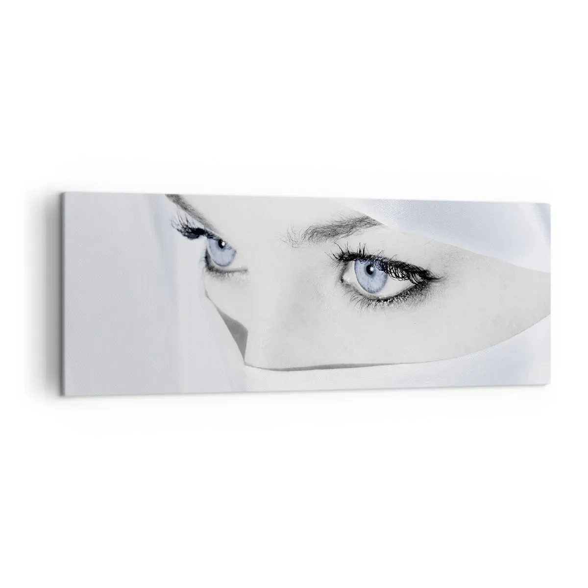 Cuadro sobre lienzo - Impresión de Imagen - Retrato de una mujer con ojos azules ocultos tras un velo blanco. - 140x50cm - Directamente de las mil y una noches - Decoración de pared moderna para salón y dormitorio ARTTOR