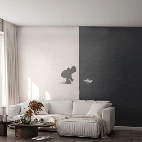 Fotomural Premium Sand - Una gran expedición náutica - Niño, En blanco y negro, Agua - 250x175 cm
