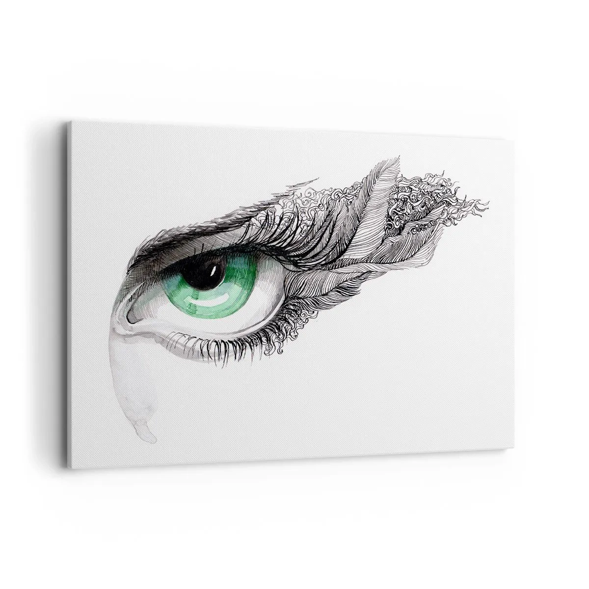 Cuadro sobre lienzo - Impresión de Imagen - Ojo artístico con iris verde y detalles de dibujo. - 120x80cm - Hermosa y lista para atacar - Decoración de pared moderna para salón y dormitorio ARTTOR
